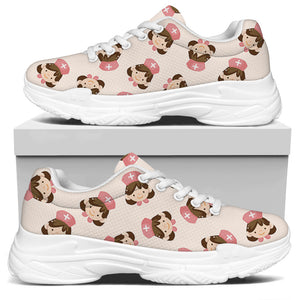 Cute Cartoon Nurse Pattern Print White Chunky Shoes