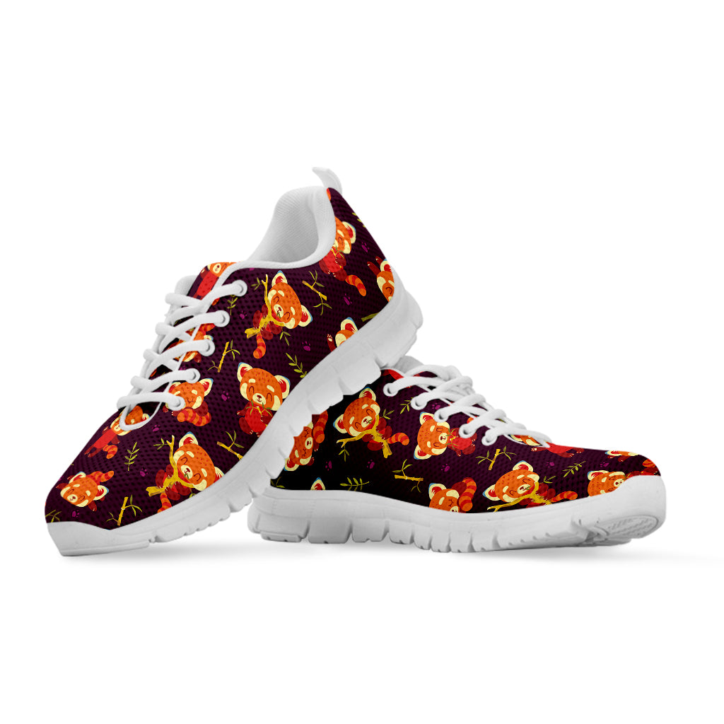 Cute Cartoon Red Panda Pattern Print White Running Shoes