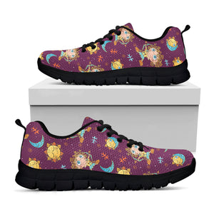 Cute Cartoon Sagittarius Pattern Print Black Running Shoes