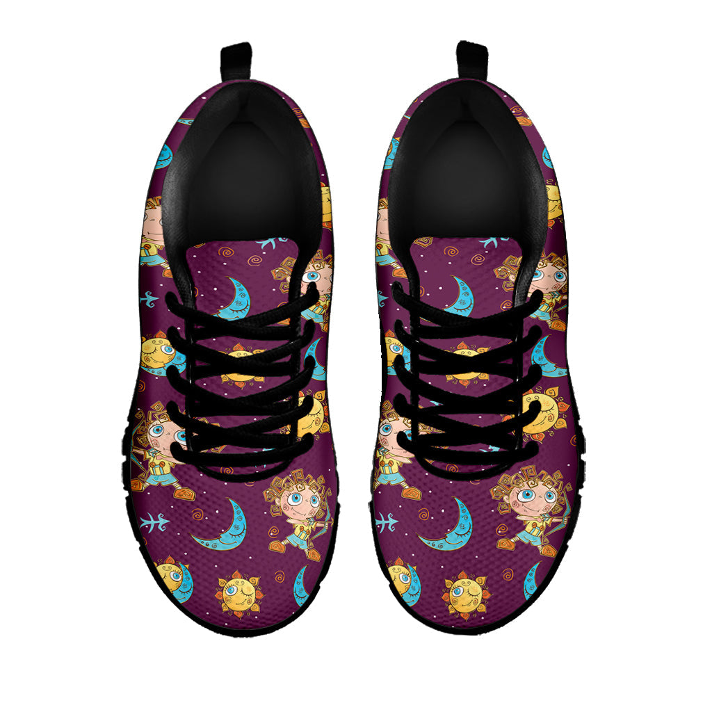 Cute Cartoon Sagittarius Pattern Print Black Running Shoes