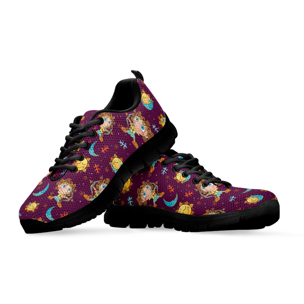 Cute Cartoon Sagittarius Pattern Print Black Running Shoes