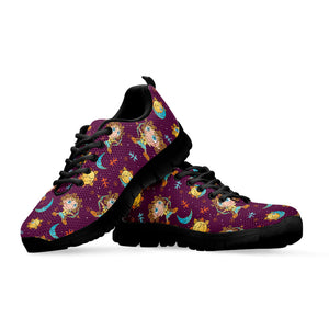 Cute Cartoon Sagittarius Pattern Print Black Running Shoes