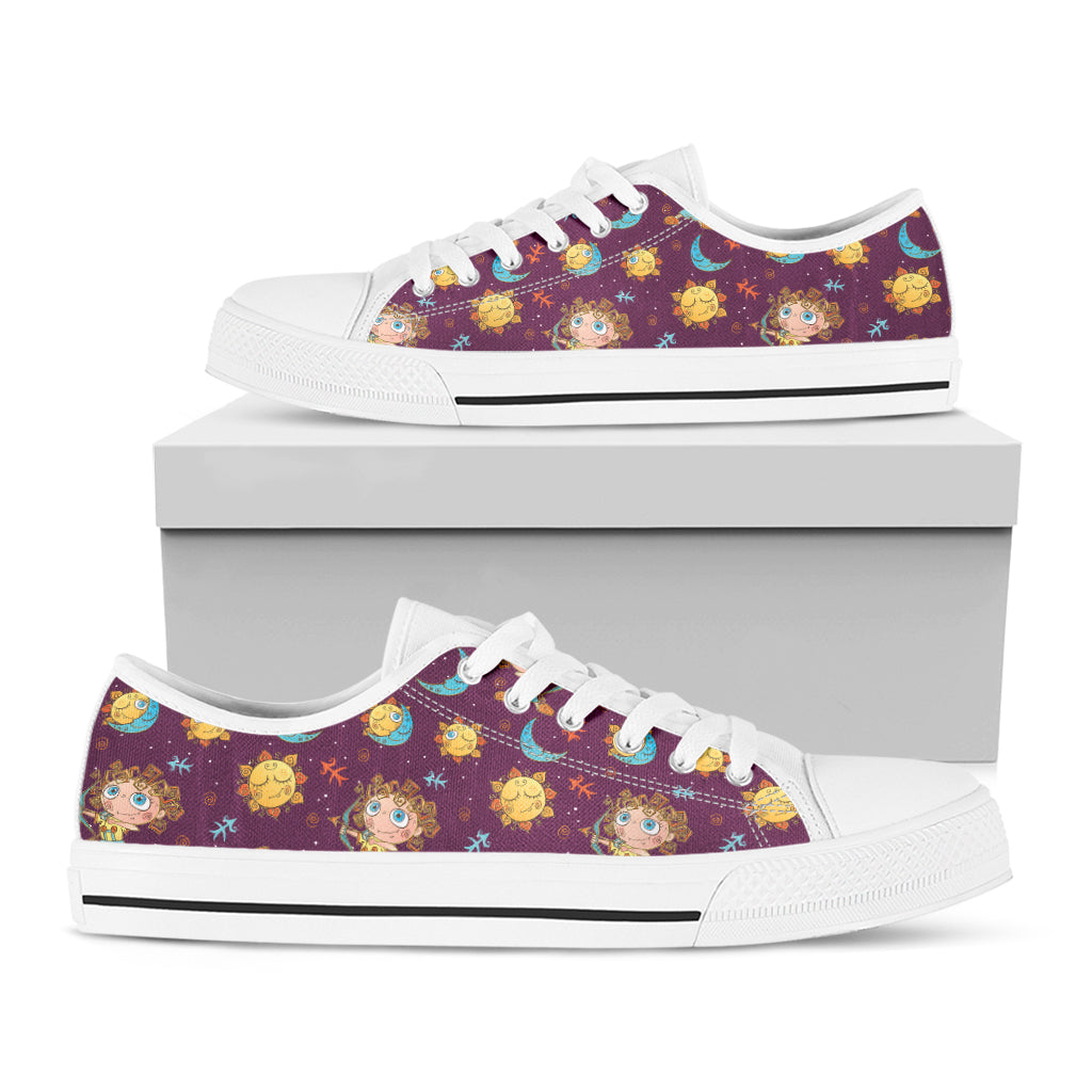 Cute Cartoon Sagittarius Pattern Print White Low Top Sneakers