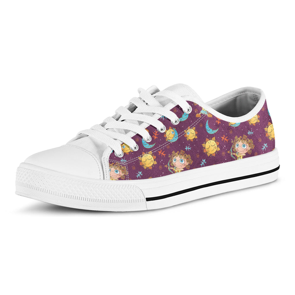 Cute Cartoon Sagittarius Pattern Print White Low Top Sneakers