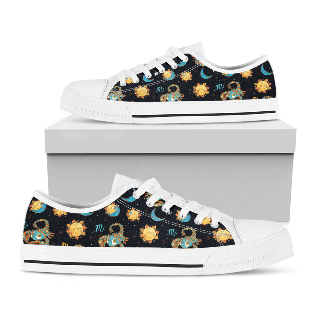 Cute Cartoon Scorpio Pattern Print White Low Top Sneakers