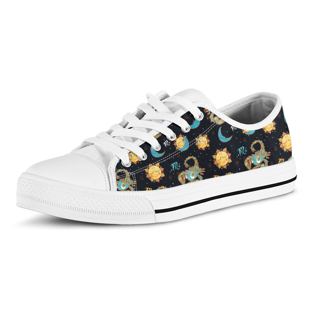 Cute Cartoon Scorpio Pattern Print White Low Top Sneakers