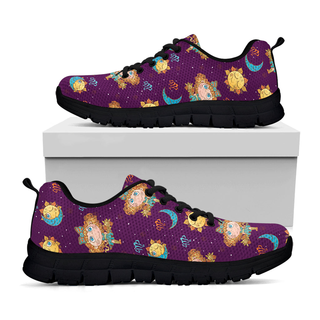 Cute Cartoon Virgo Pattern Print Black Running Shoes