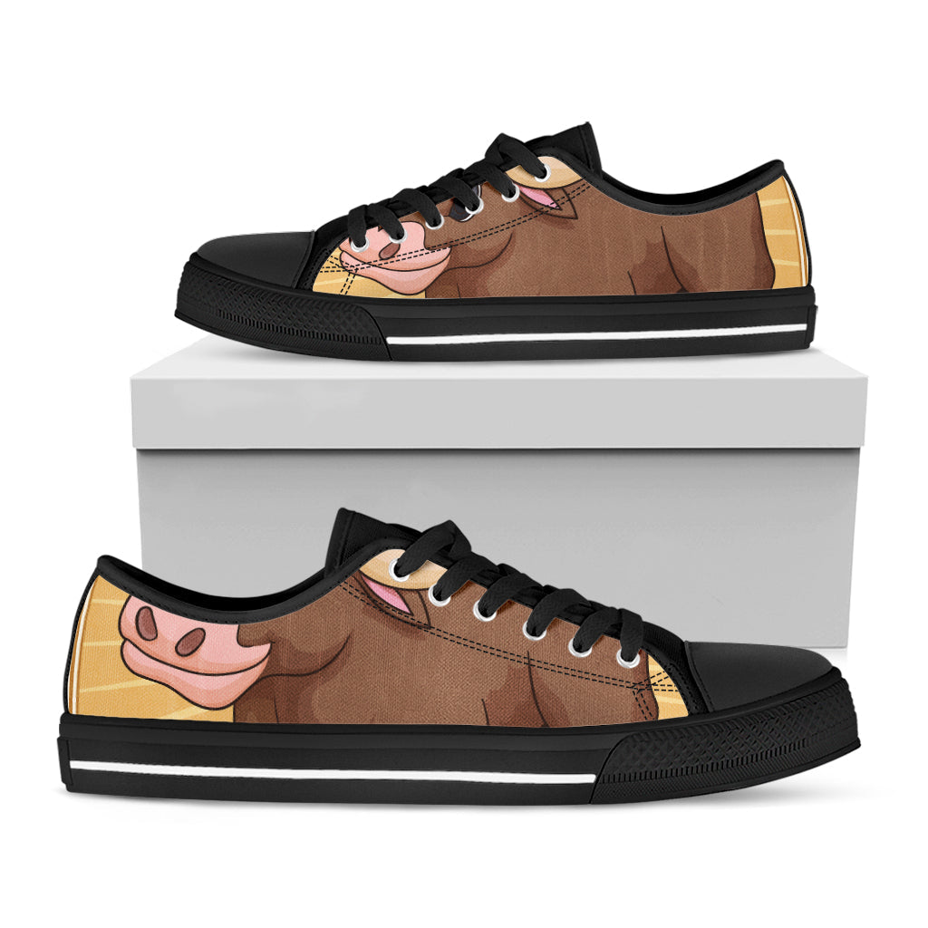 Cute Chinese Ox Zodiac Print Black Low Top Sneakers