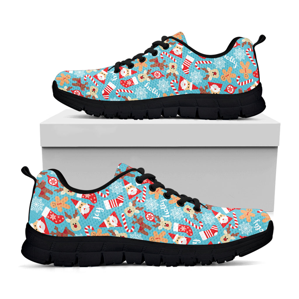 Cute Christmas Elements Pattern Print Black Running Shoes