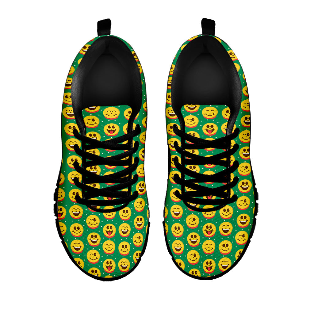 Cute Christmas Emoji Pattern Print Black Running Shoes