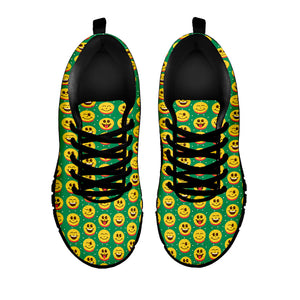 Cute Christmas Emoji Pattern Print Black Running Shoes