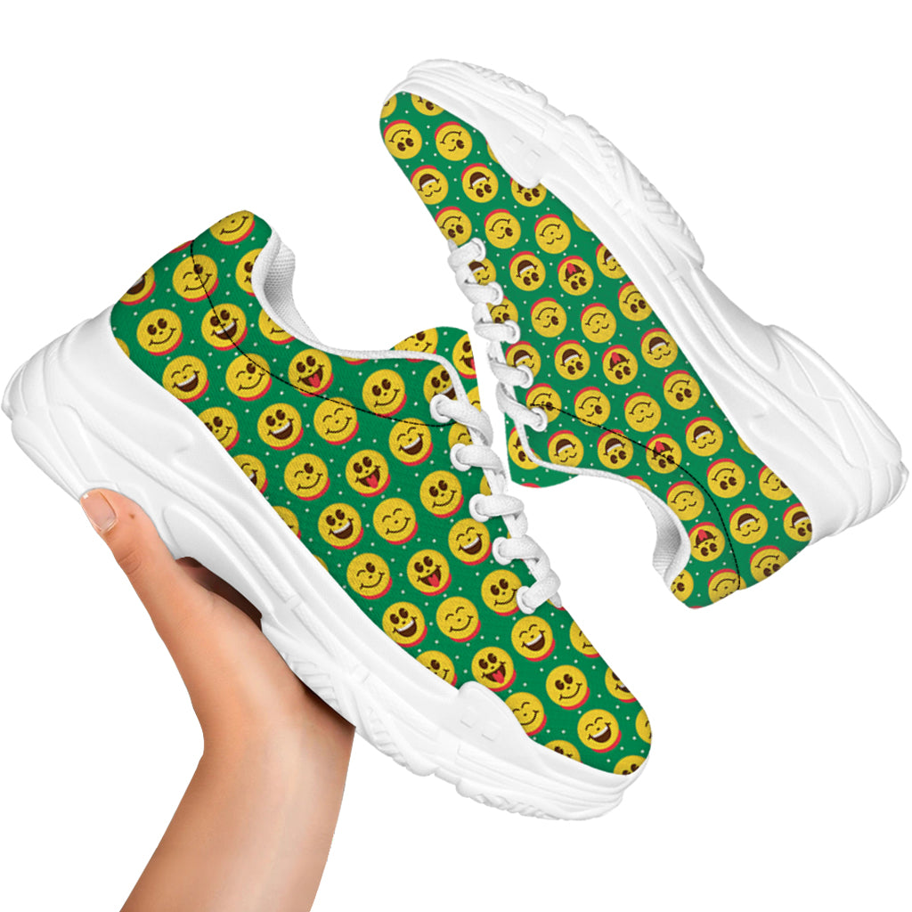 Cute Christmas Emoji Pattern Print White Chunky Shoes