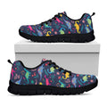 Cute Dino Floral Pattern Print Black Running Shoes