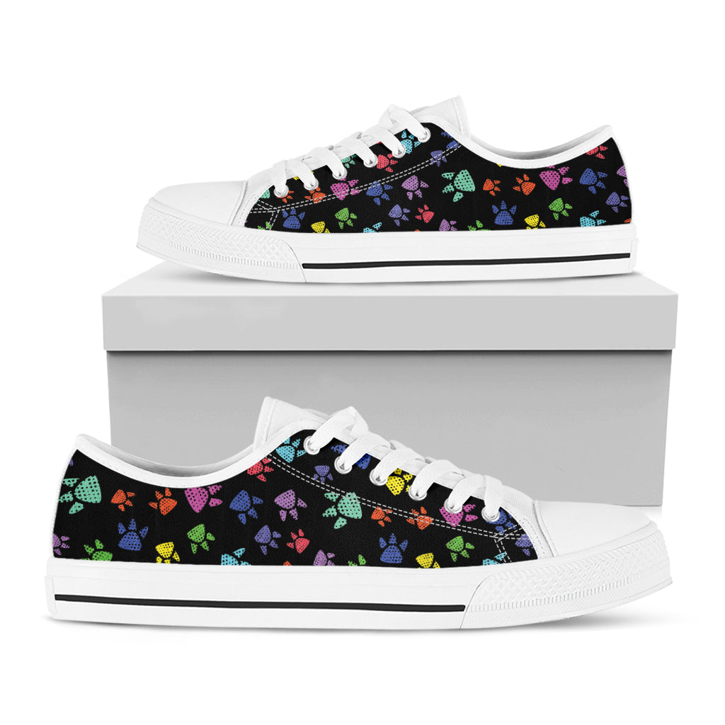 Cute Dino Footprint Pattern Print White Low Top Sneakers