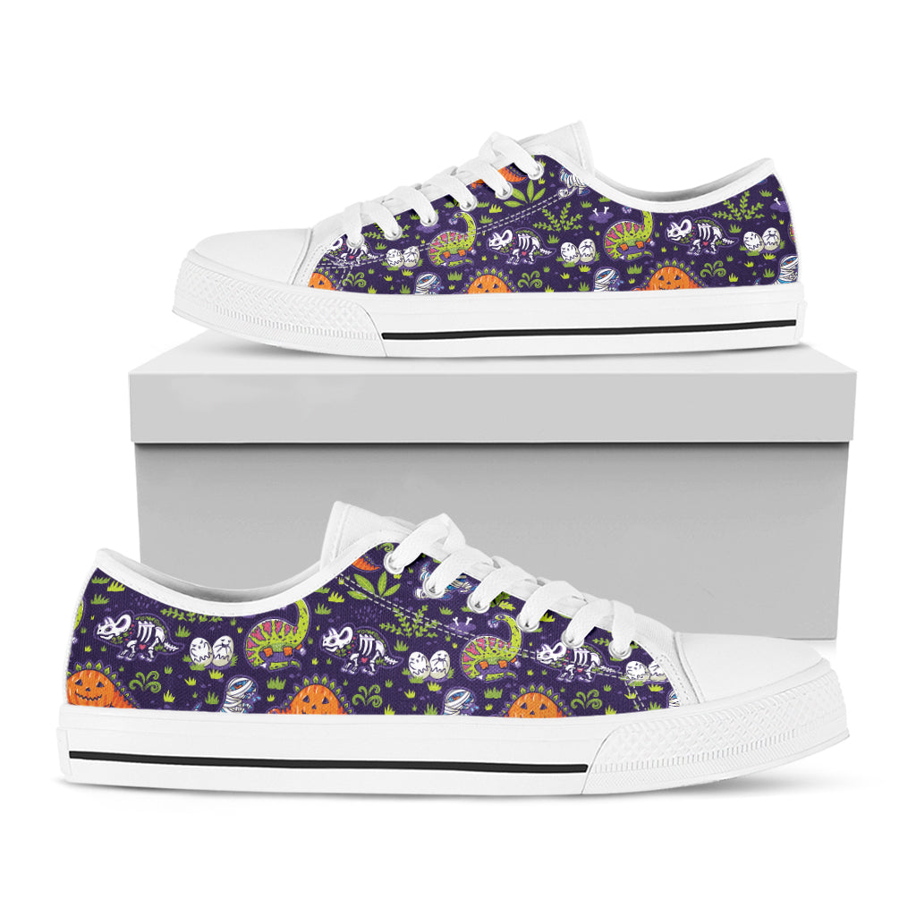 Cute Dino Halloween Pattern Print White Low Top Sneakers