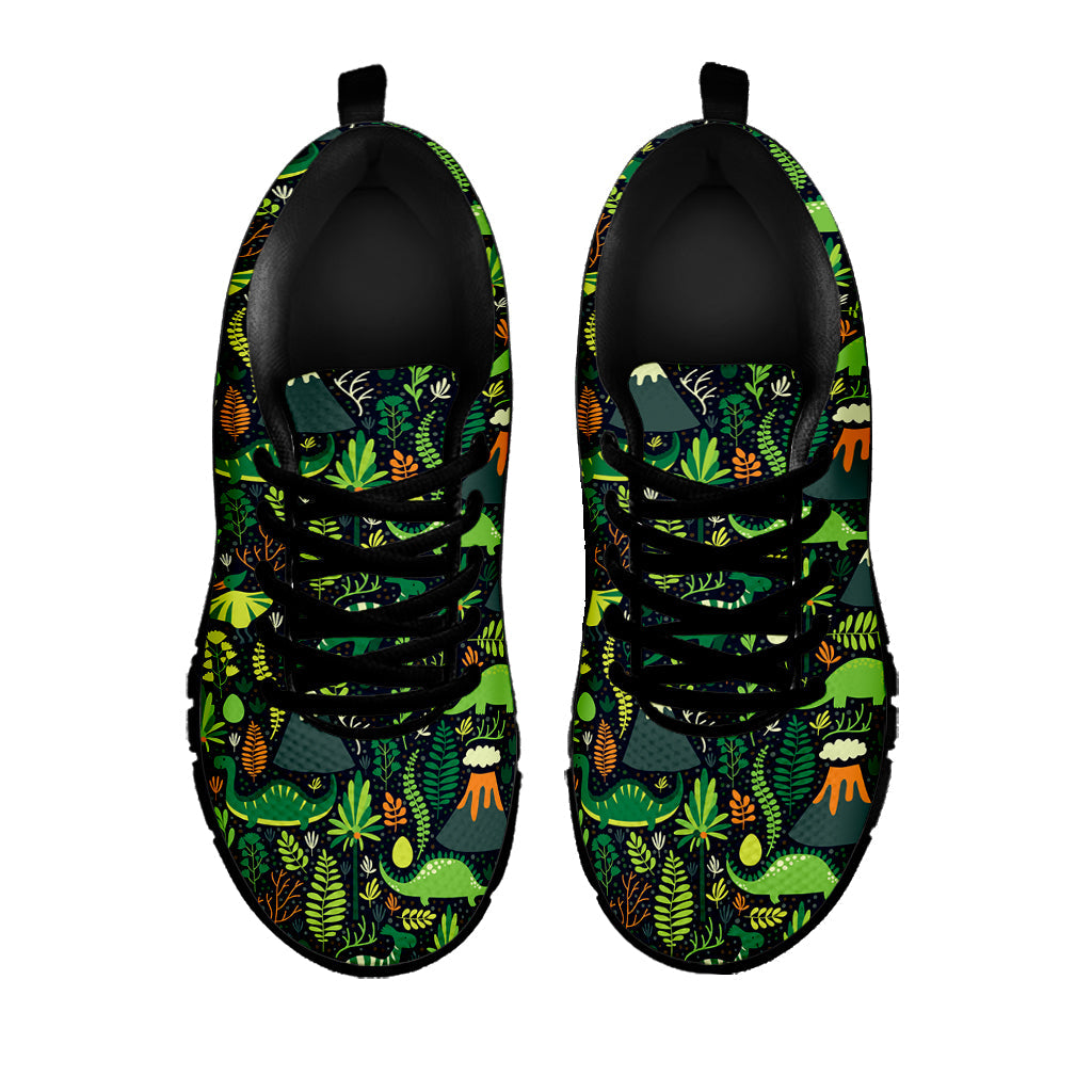 Cute Dinosaur And Floral Pattern Print Black Running Shoes