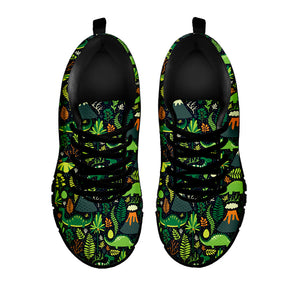 Cute Dinosaur And Floral Pattern Print Black Running Shoes