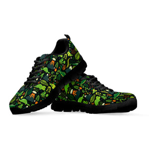 Cute Dinosaur And Floral Pattern Print Black Running Shoes