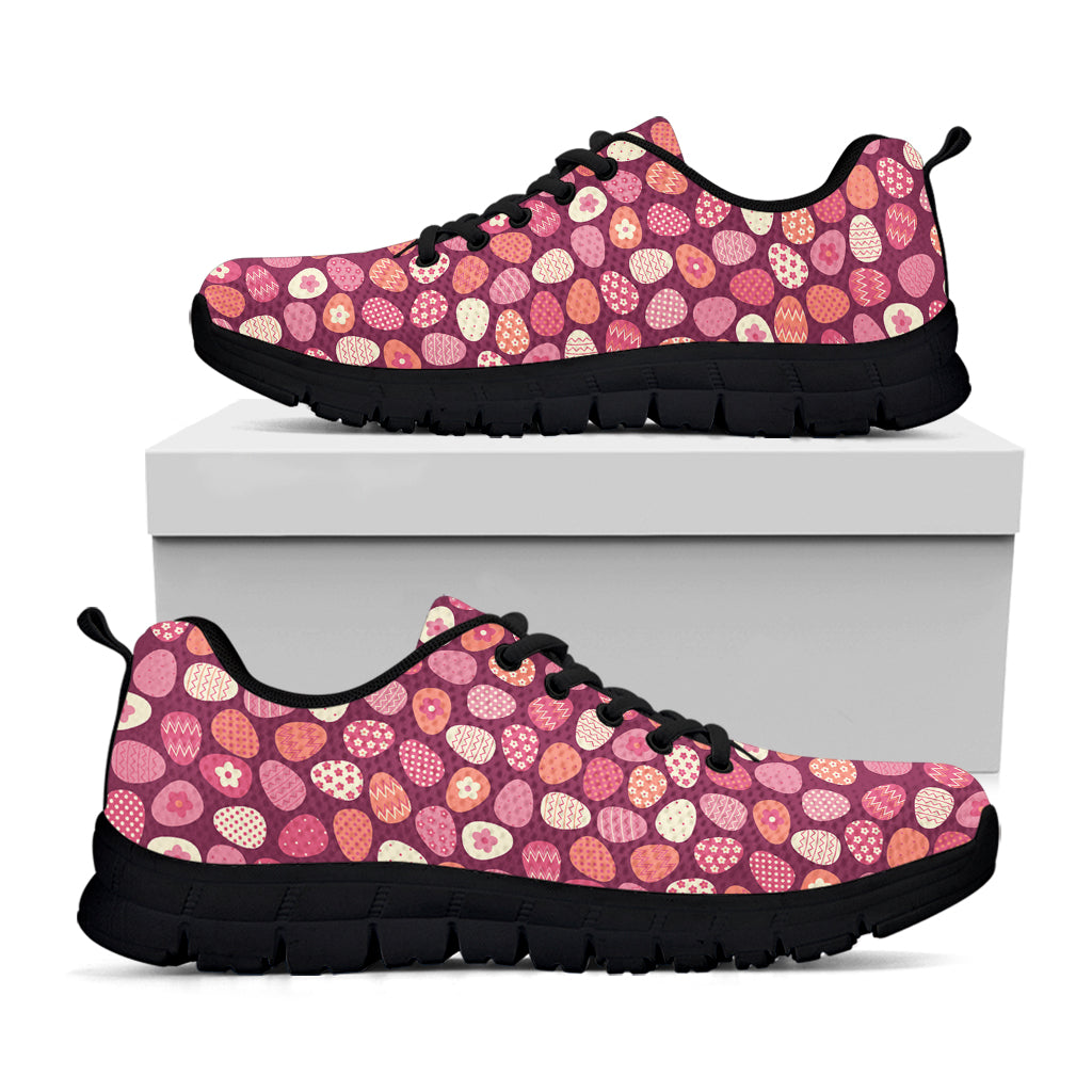 Cute Easter Eggs Pattern Print Black Running Shoes