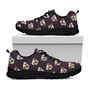 Cute English Bulldog Pattern Print Black Running Shoes
