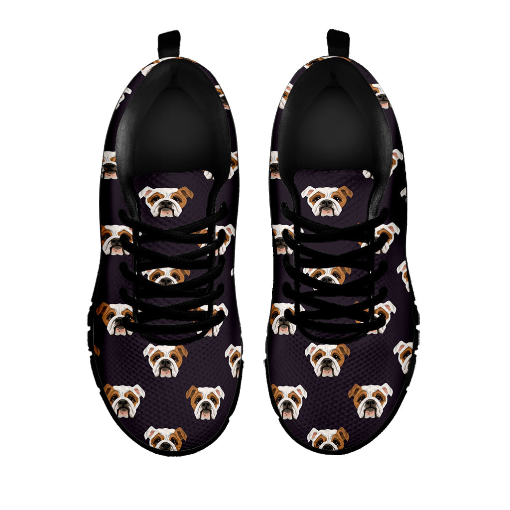 Cute English Bulldog Pattern Print Black Running Shoes