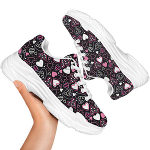 Cute Girly Heart Pattern Print White Chunky Shoes