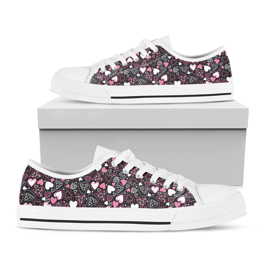 Cute Girly Heart Pattern Print White Low Top Sneakers