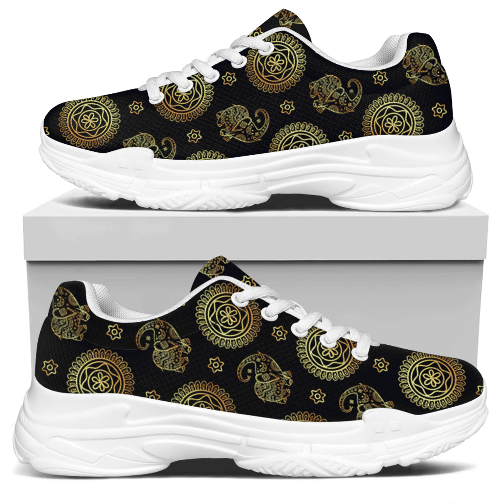 Cute Gold Boho Elephant Pattern Print White Chunky Shoes