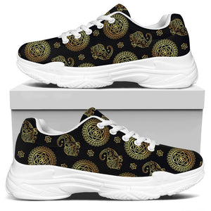 Cute Gold Boho Elephant Pattern Print White Chunky Shoes