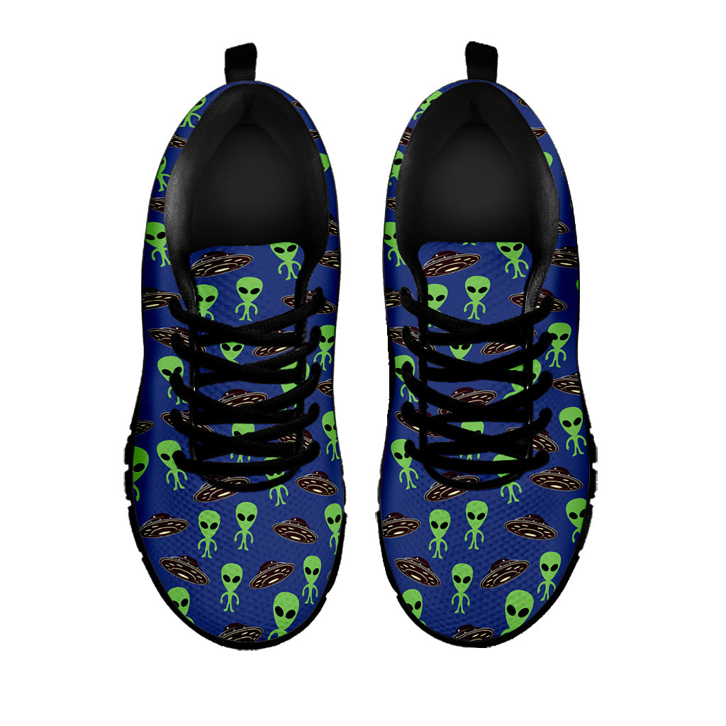 Cute Green Alien UFO Print Black Running Shoes