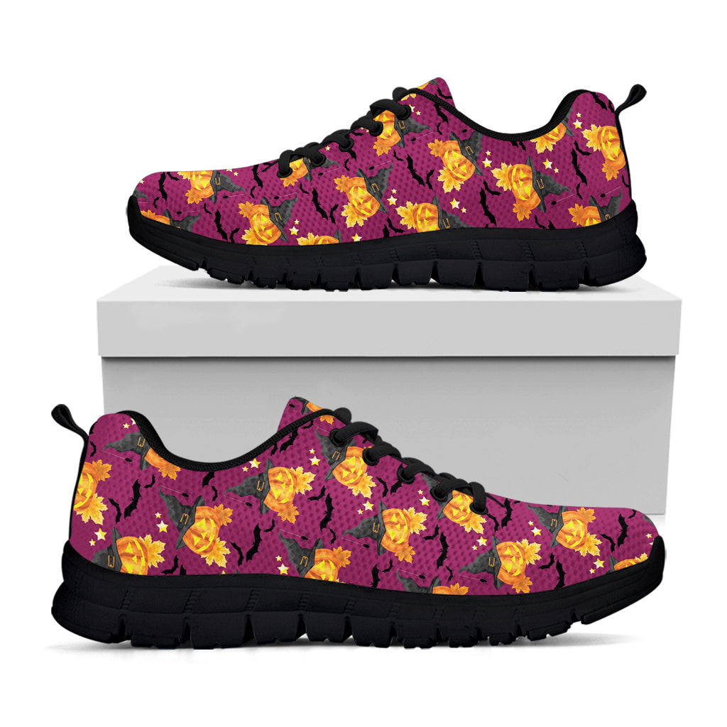 Cute Halloween Pumpkin Witch Print Black Running Shoes