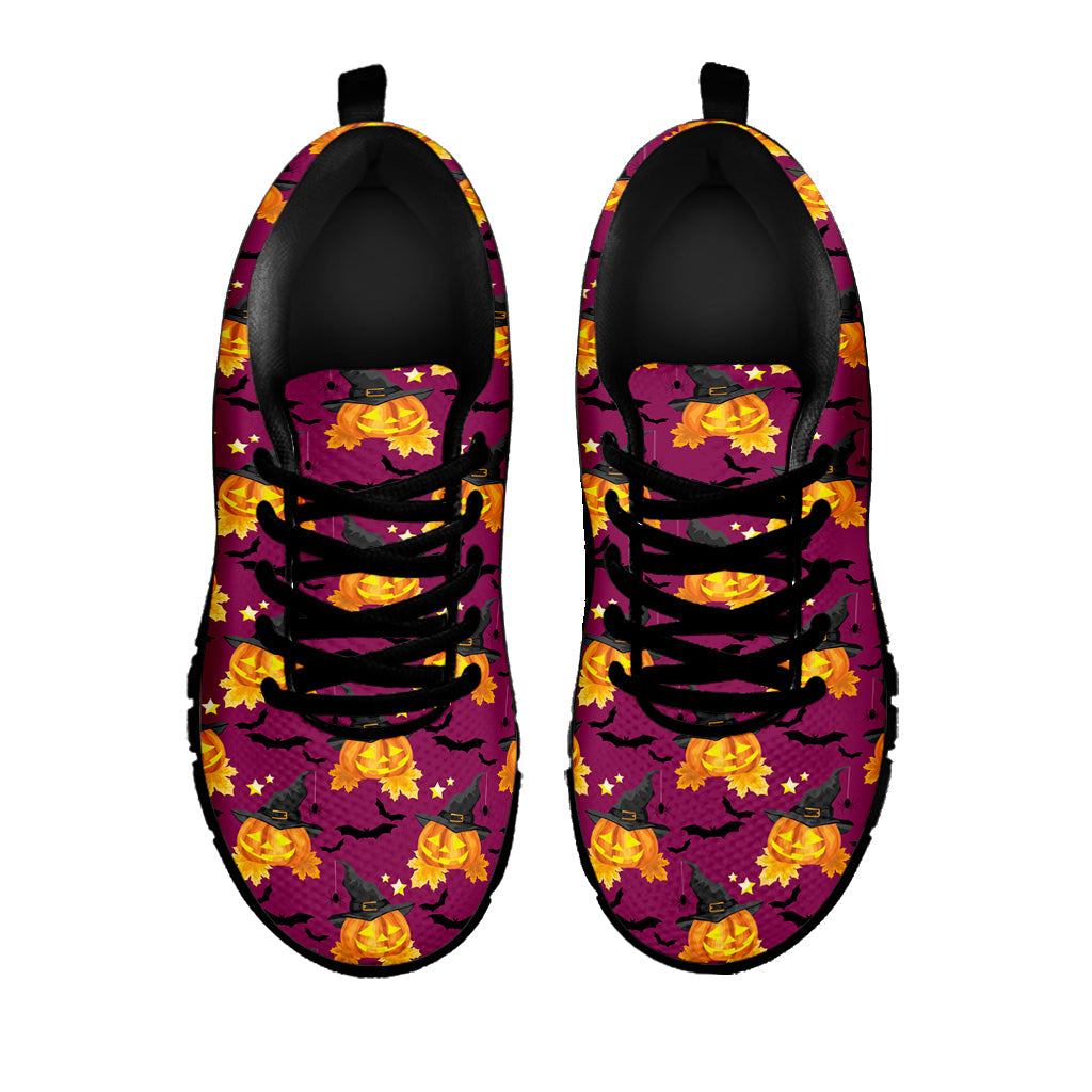 Cute Halloween Pumpkin Witch Print Black Running Shoes