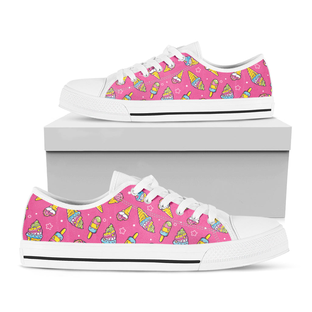 Cute Ice Cream Pattern Print White Low Top Sneakers