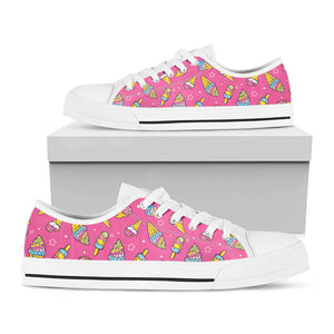 Cute Ice Cream Pattern Print White Low Top Sneakers