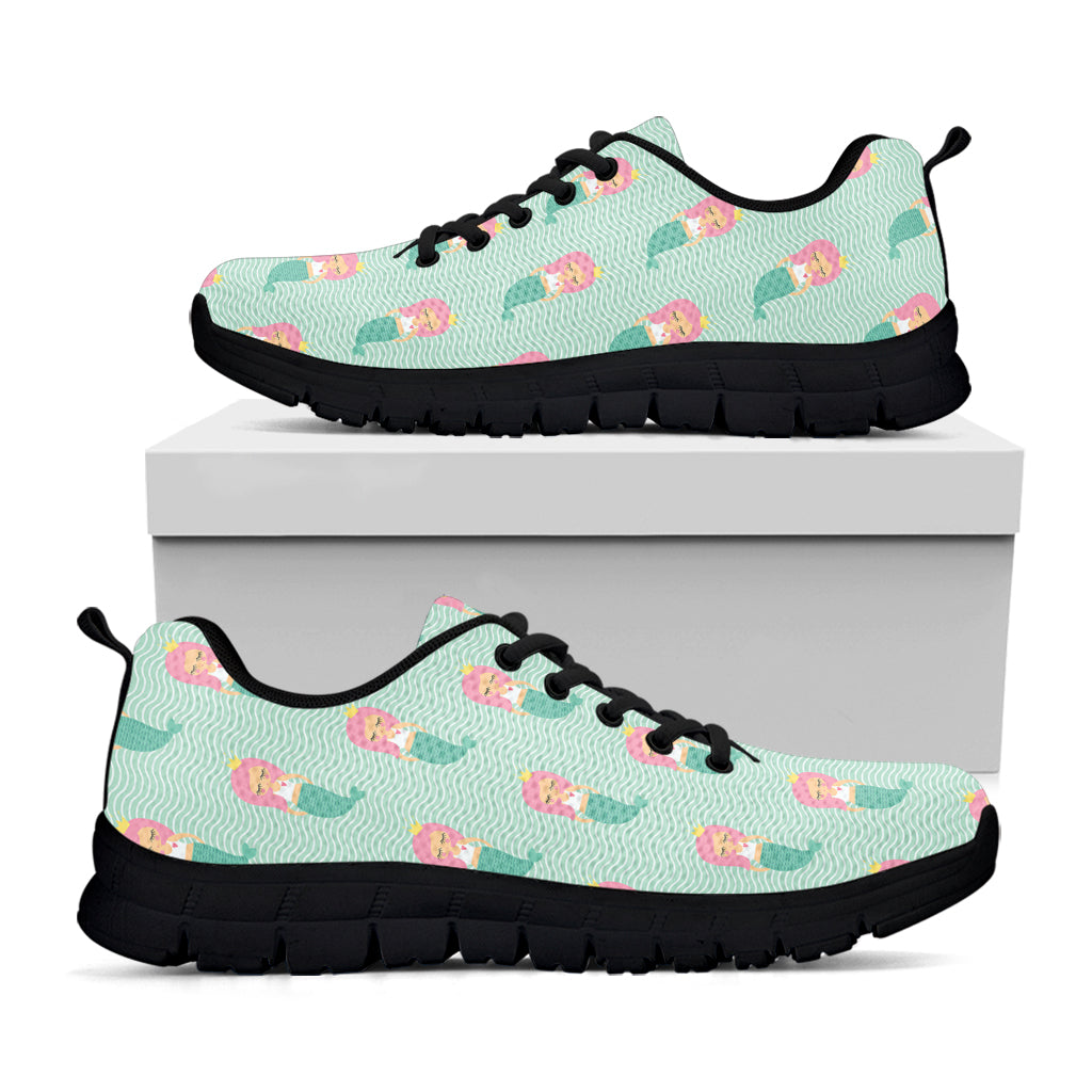 Cute Mermaid Pattern Print Black Running Shoes