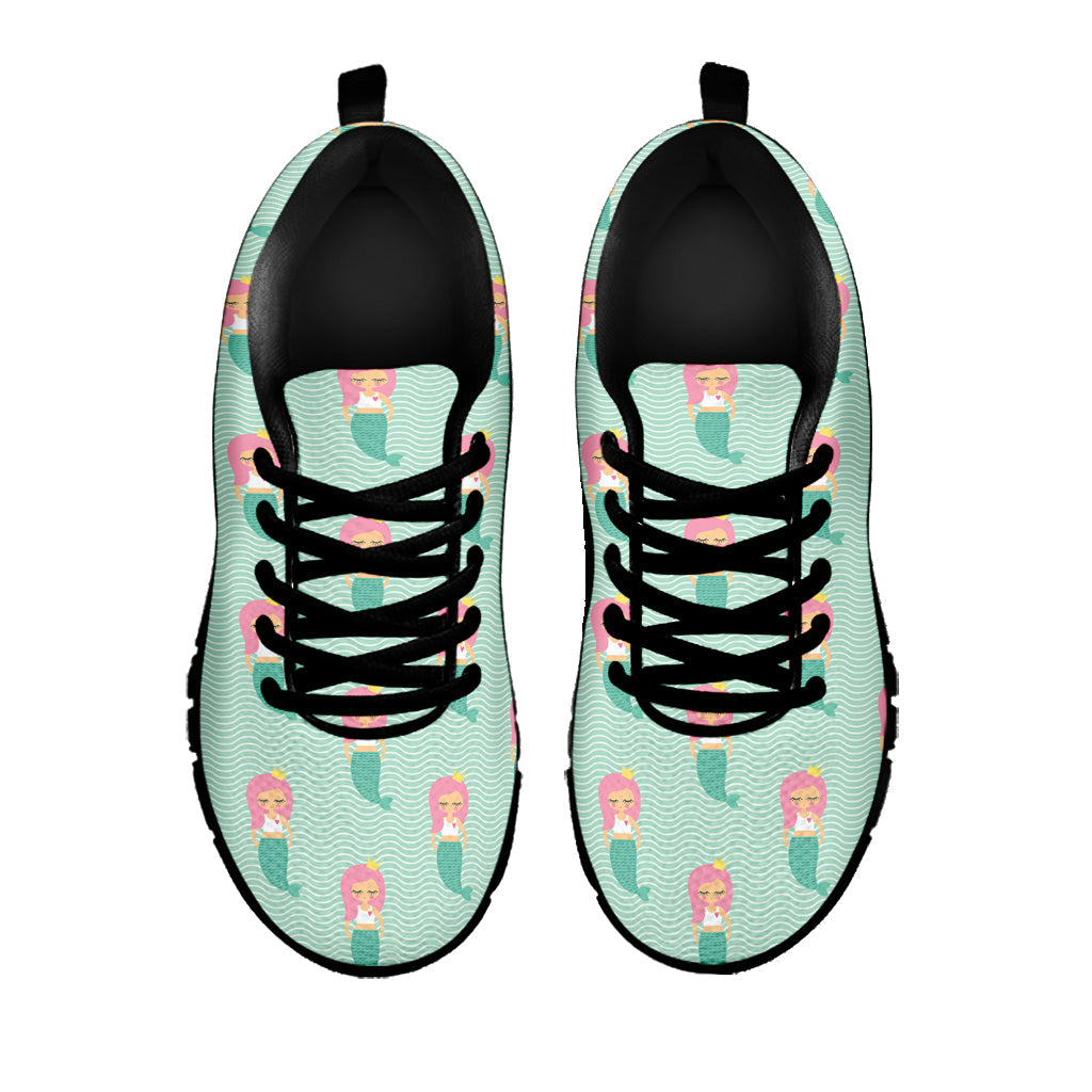 Cute Mermaid Pattern Print Black Running Shoes