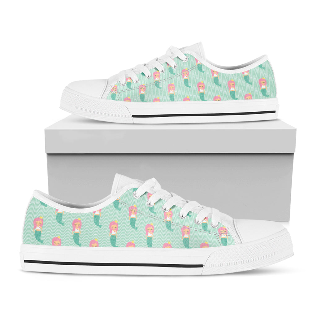 Cute Mermaid Pattern Print White Low Top Sneakers