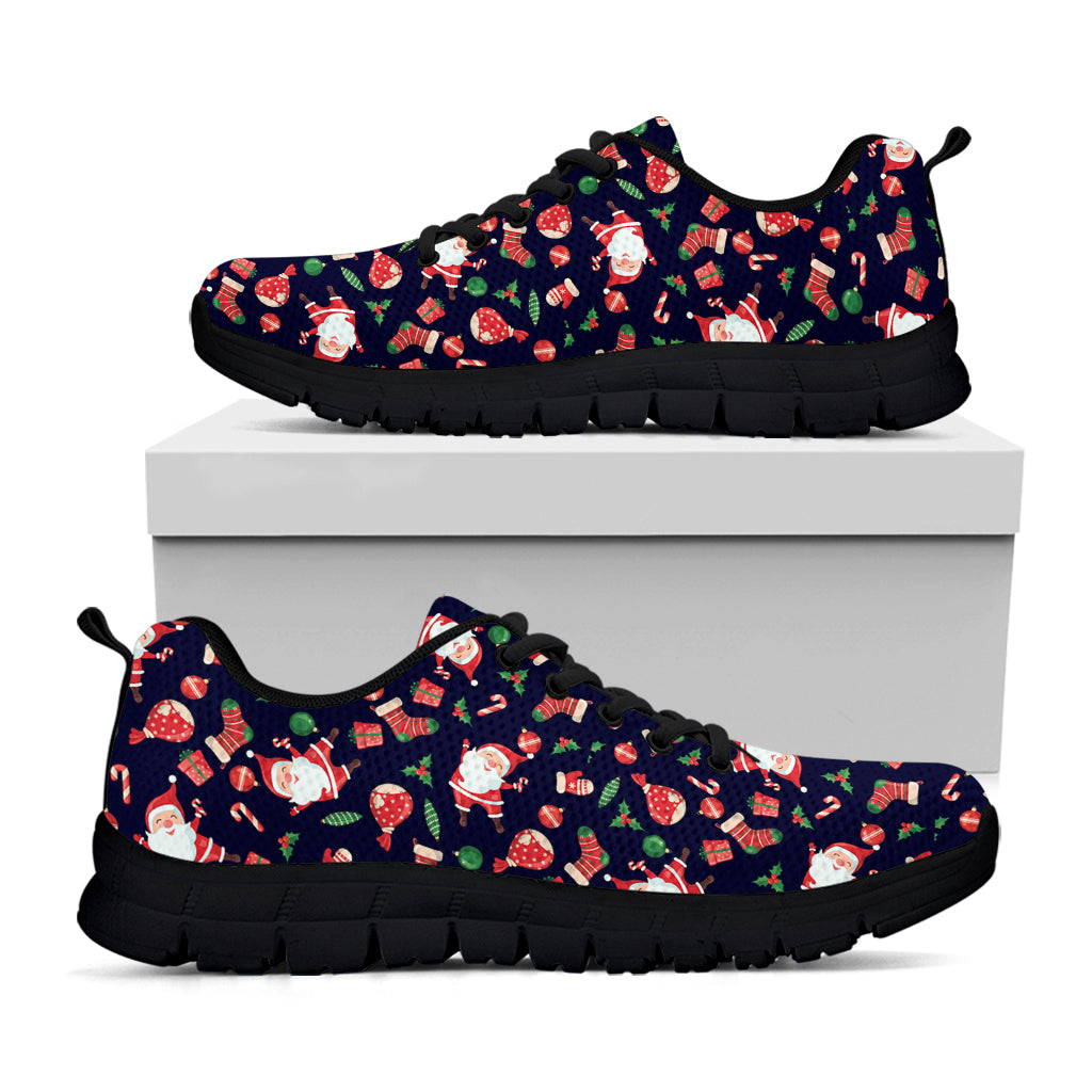 Cute Merry Christmas Pattern Print Black Running Shoes