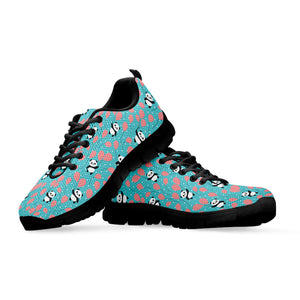 Cute Panda And Balloon Pattern Print Black Running Shoes