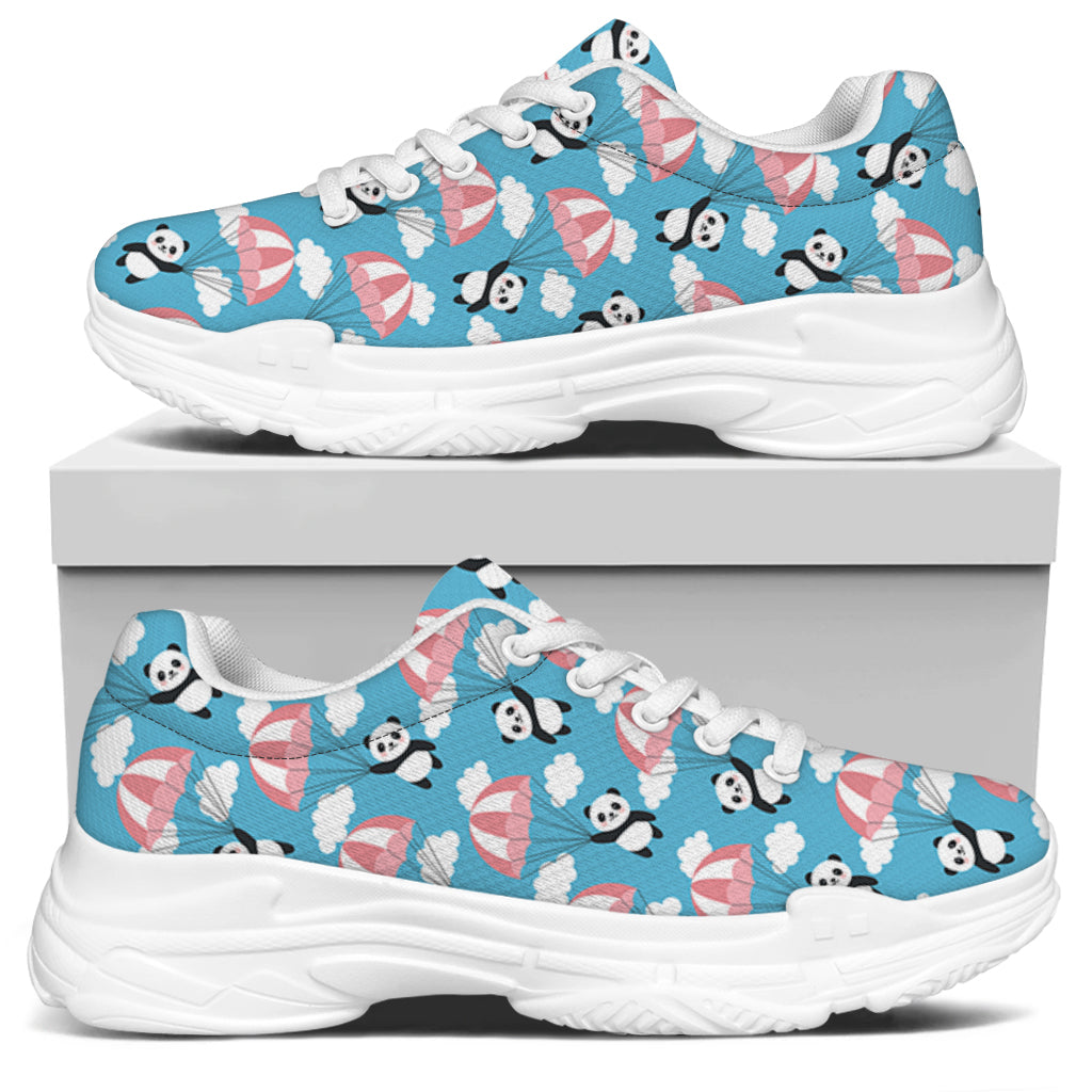 Cute Panda And Parachute Pattern Print White Chunky Shoes