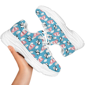Cute Panda And Parachute Pattern Print White Chunky Shoes