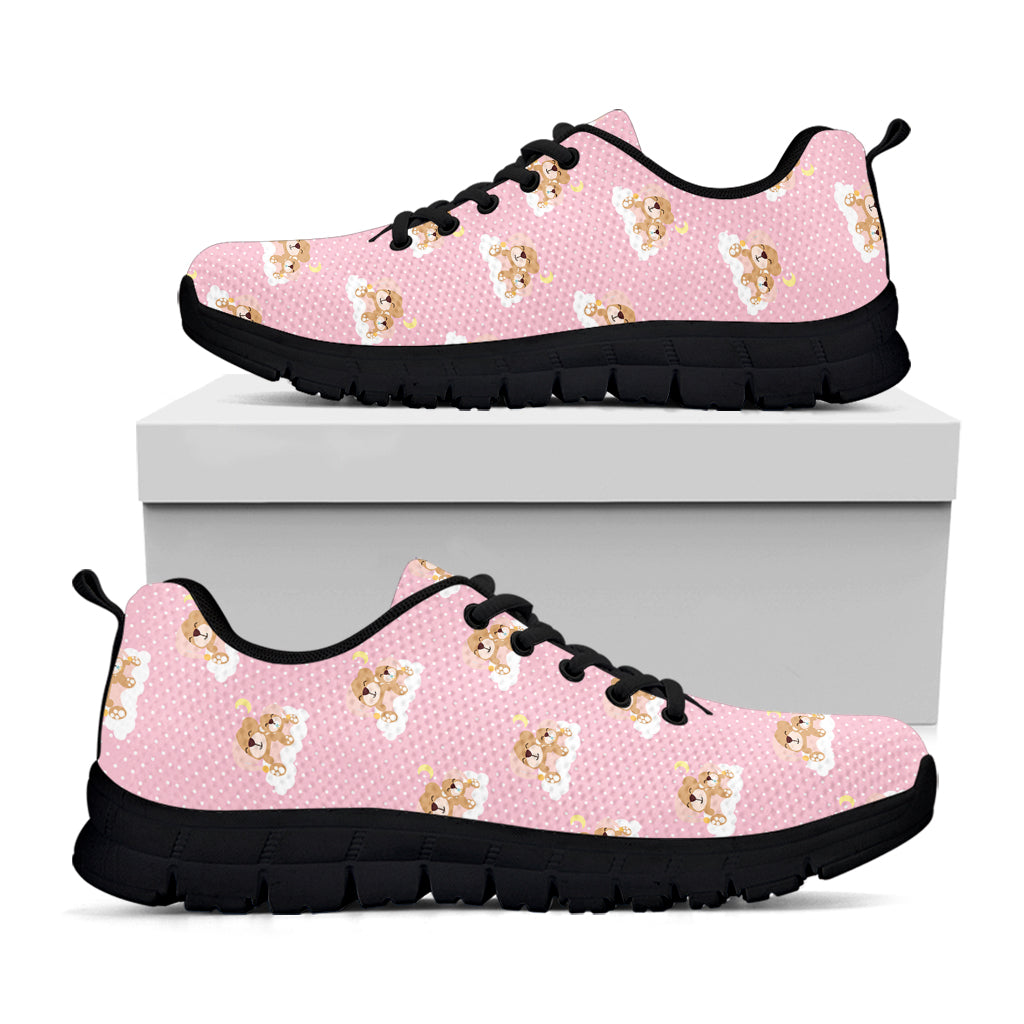 Cute Polka Dot Baby Bear Pattern Print Black Running Shoes