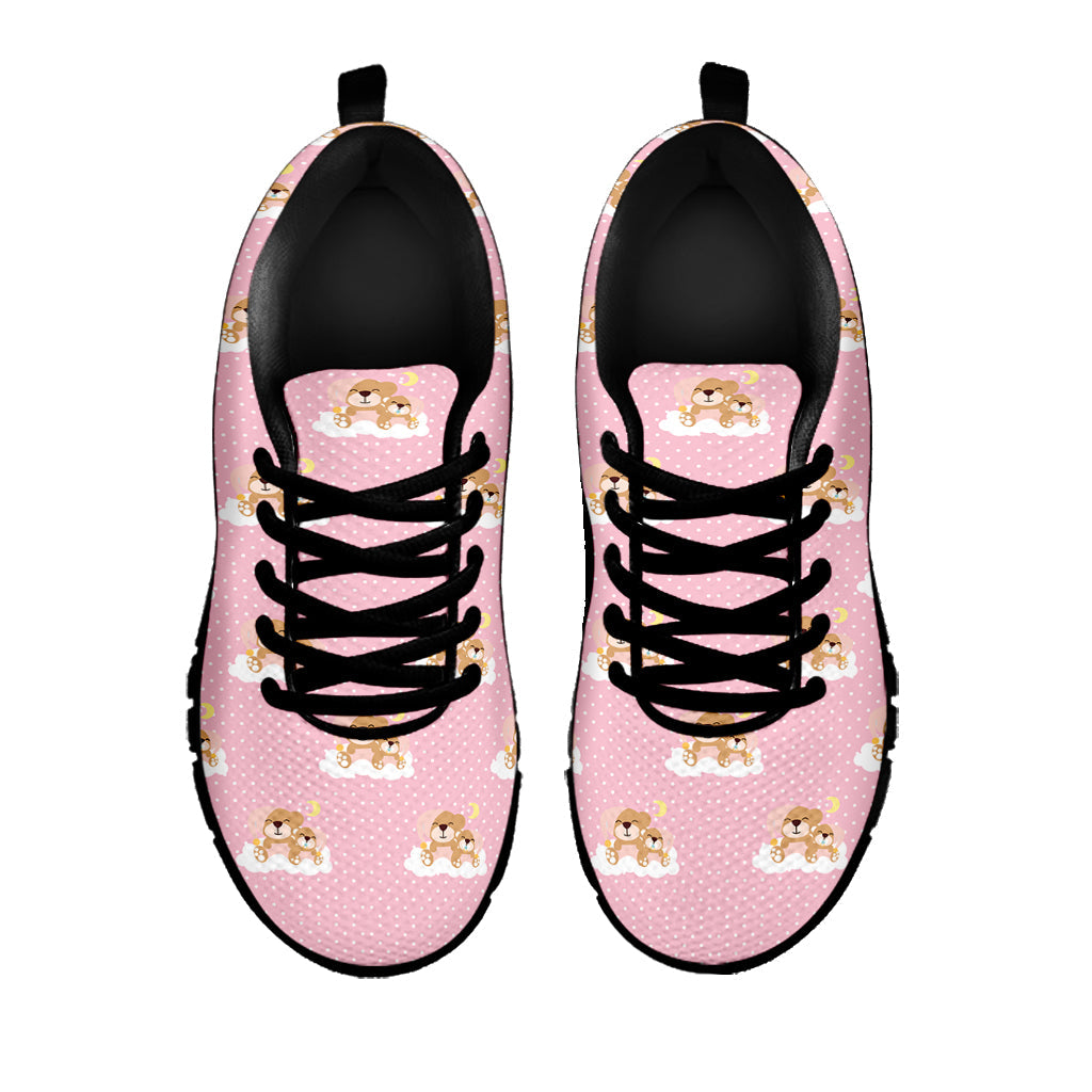 Cute Polka Dot Baby Bear Pattern Print Black Running Shoes