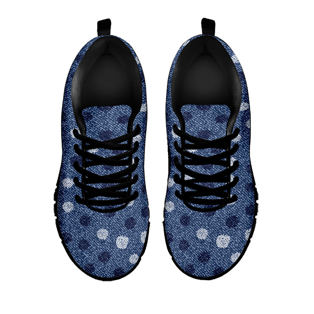 Cute Polka Dot Denim Jeans Pattern Print Black Running Shoes