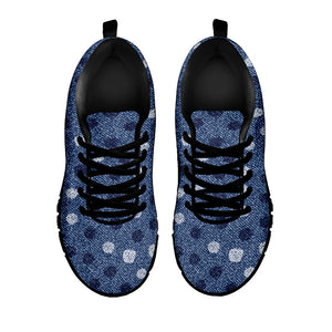 Cute Polka Dot Denim Jeans Pattern Print Black Running Shoes