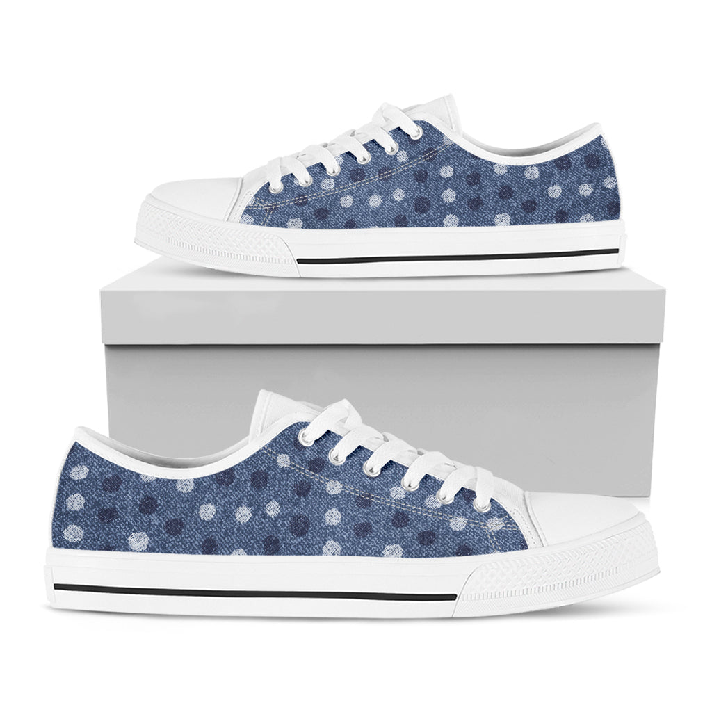 Cute Polka Dot Denim Jeans Pattern Print White Low Top Sneakers