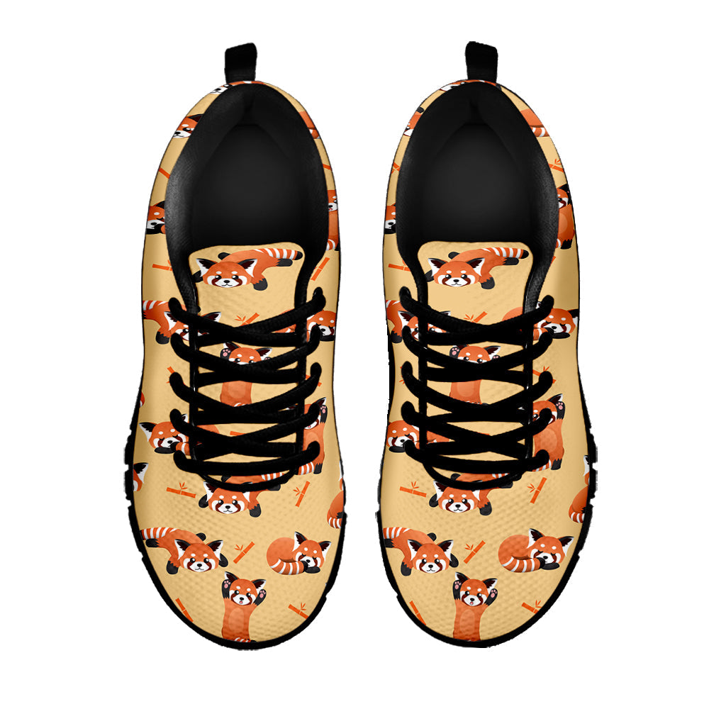 Cute Red Panda And Bamboo Pattern Print Black Running Shoes