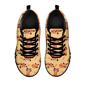 Cute Red Panda And Bamboo Pattern Print Black Running Shoes