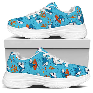 Cute Shark Pattern Print White Chunky Shoes