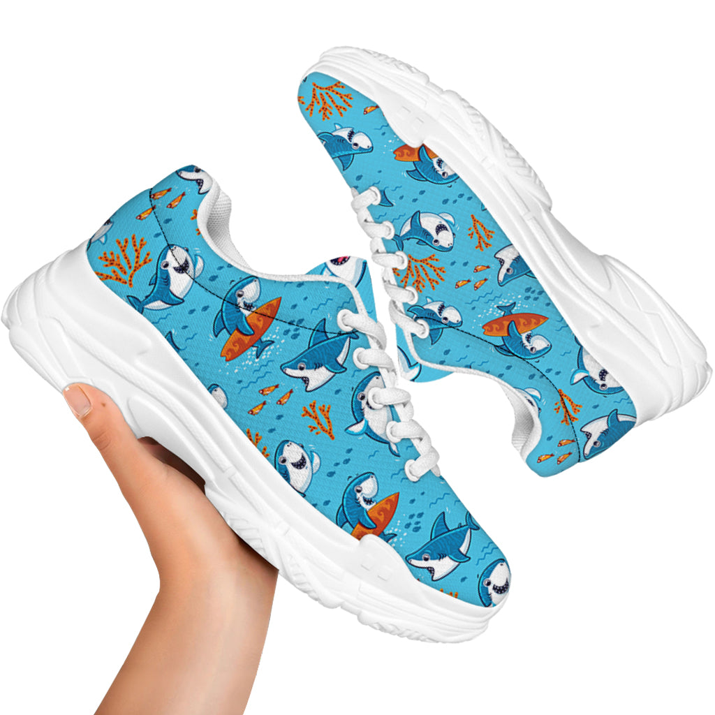 Cute Shark Pattern Print White Chunky Shoes